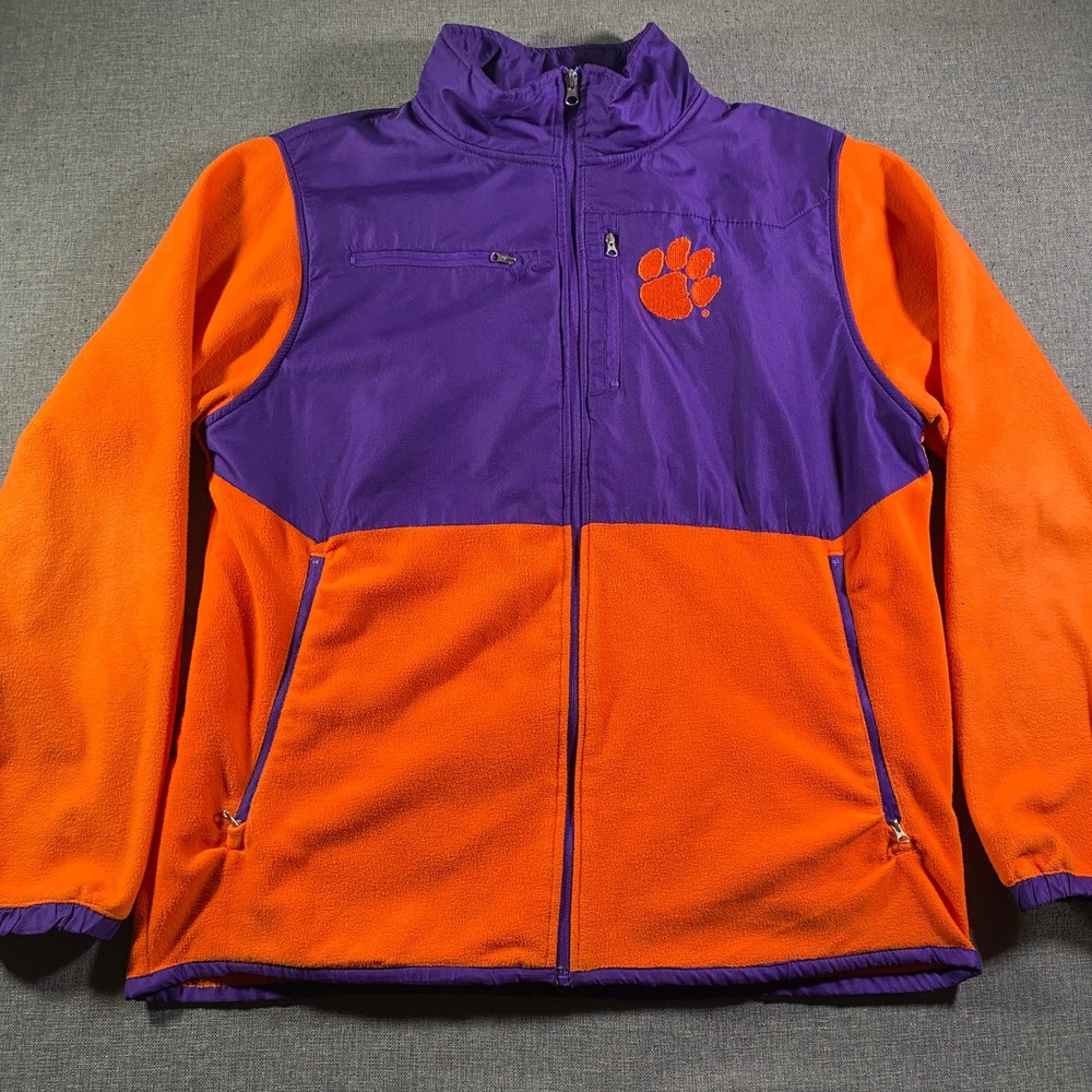 Clemson Tigers Fleece Jacket‎ Mens XL Orange Purple Full Zip NCAA Colorblock